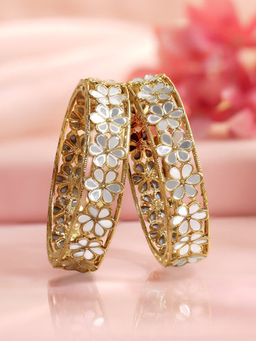 Rubans Set of 2 Gold Plated Floral Kundan Bangles