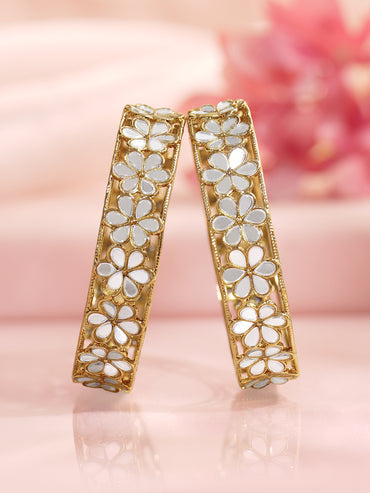 Rubans Set of 2 Gold Plated Floral Kundan Bangles