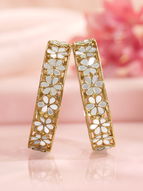 Rubans Set of 2 Gold Plated Floral Kundan Bangles