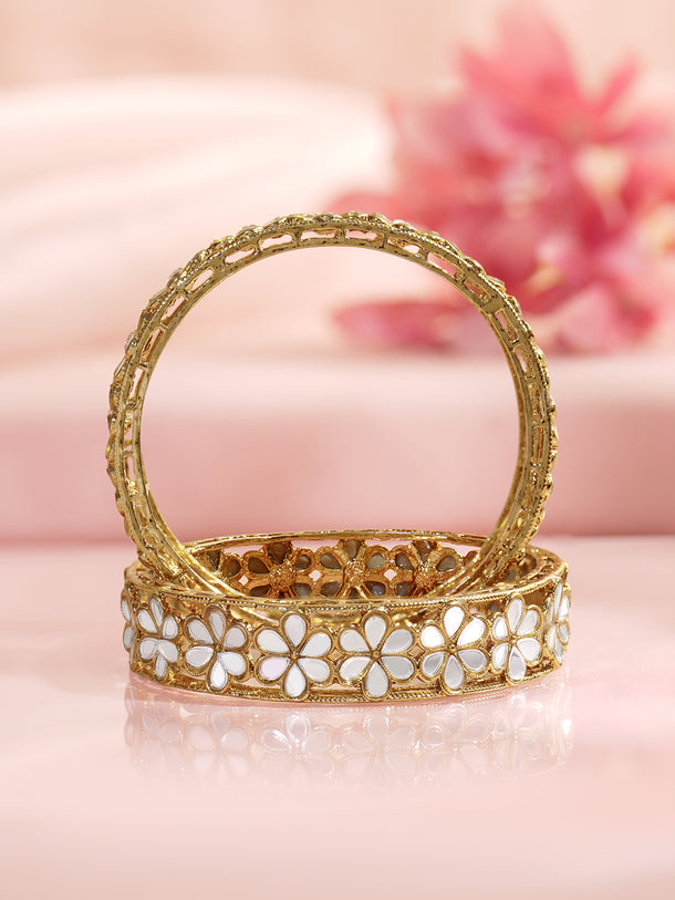 Rubans Set of 2 Gold Plated Floral Kundan Bangles