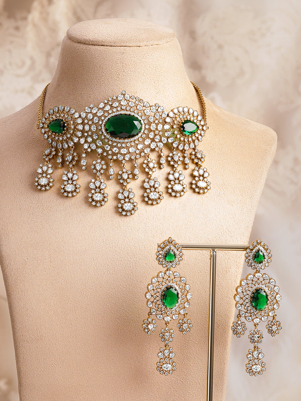 American Diamond Zirconia Emerald Choker Set