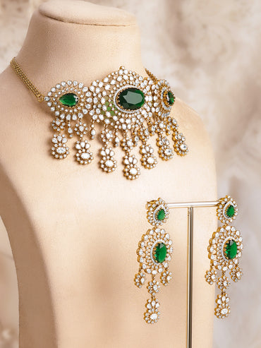 American Diamond Zirconia Emerald Choker Set
