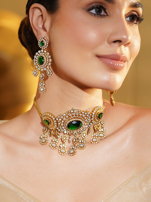 American Diamond Zirconia Emerald Choker Set