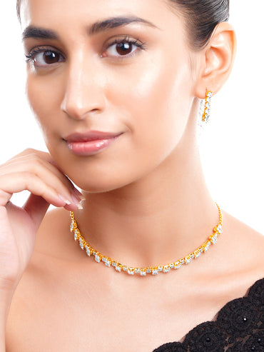 Gold Plated Crystal Baguette Choker Necklace Set