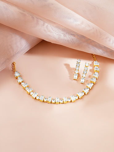 Gold Plated Crystal Baguette Choker Necklace Set