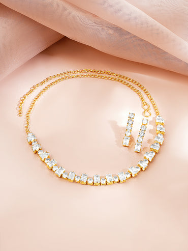 Gold Plated Crystal Baguette Choker Necklace Set