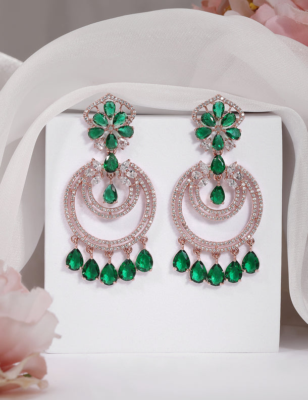 American Diamond Zirconia Green Dangler Earrings