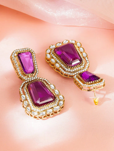 Deep Pink Gemstone Modern Drop Earrings