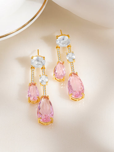 Rose Blush Crystal Statement Drop Earrings