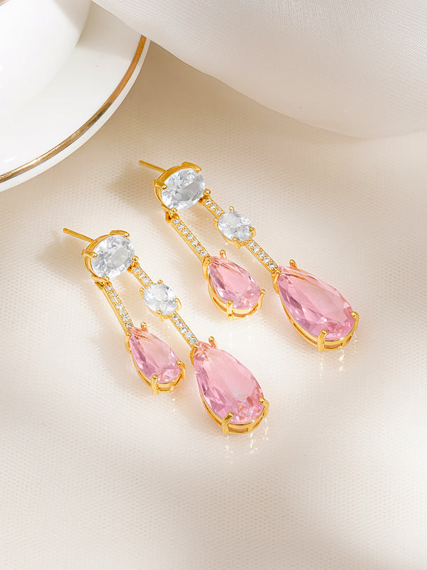 Rose Blush Crystal Statement Drop Earrings