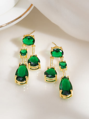 Emerald Glow Crystal Statement Drop Earrings