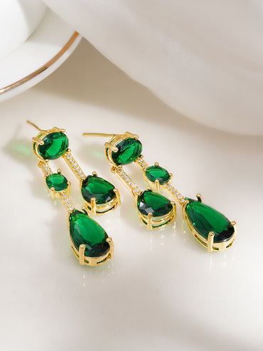 Emerald Glow Crystal Statement Drop Earrings