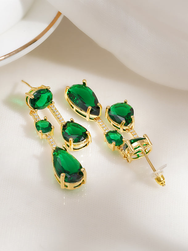 Emerald Glow Crystal Statement Drop Earrings