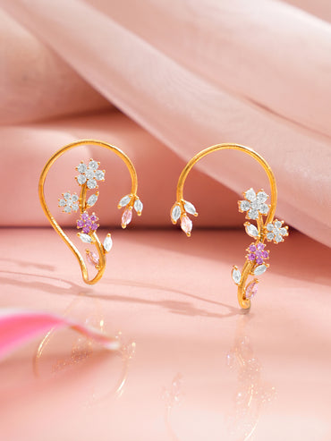 Golden Blossom Crystal Ear Cuffs