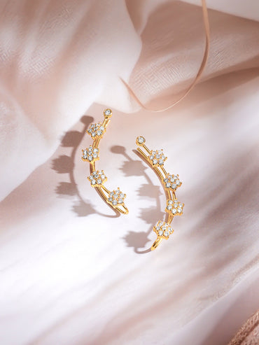 Gold Plated Moonlit Bloom Zirconia Climber Ear Cuffs