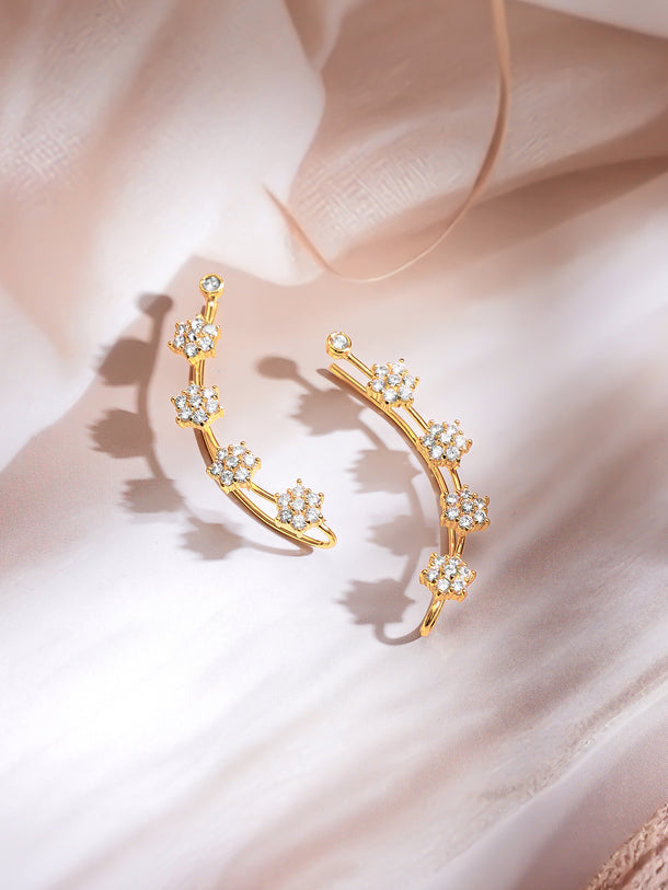 Gold Plated Moonlit Bloom Zirconia Climber Ear Cuffs