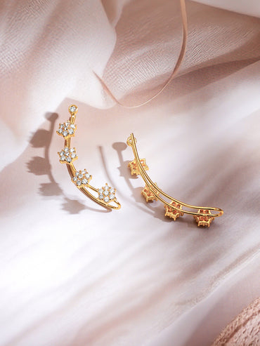 Gold Plated Moonlit Bloom Zirconia Climber Ear Cuffs