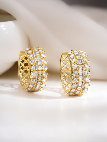 Gold Plated American Diamond Zirconia Hoop Eaaings
