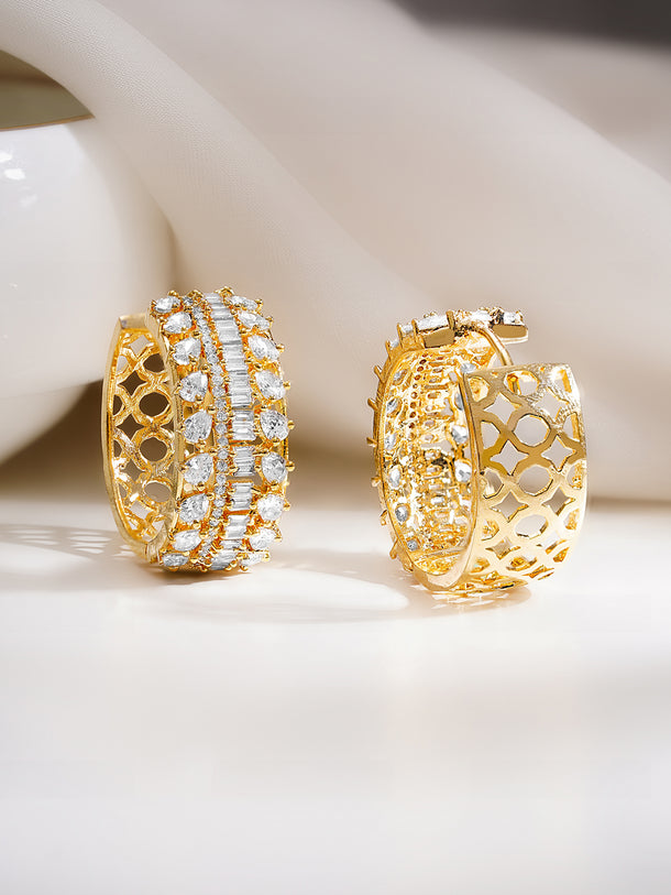 Gold Plated American Diamond Zirconia Hoop Eaaings