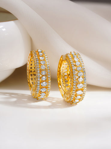 Gold Plated American Diamond Zirconia Hoop Eaaings