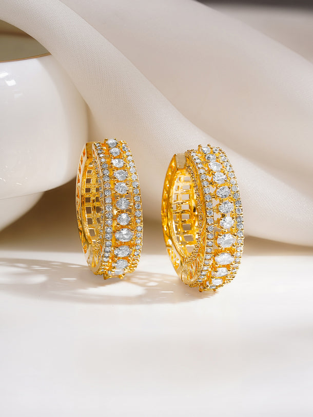 Gold Plated American Diamond Zirconia Hoop Eaaings