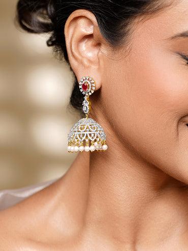 Wedding Charm Ruby Zirconia Jhumka Earrings
