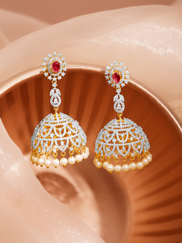 Wedding Charm Ruby Zirconia Jhumka Earrings