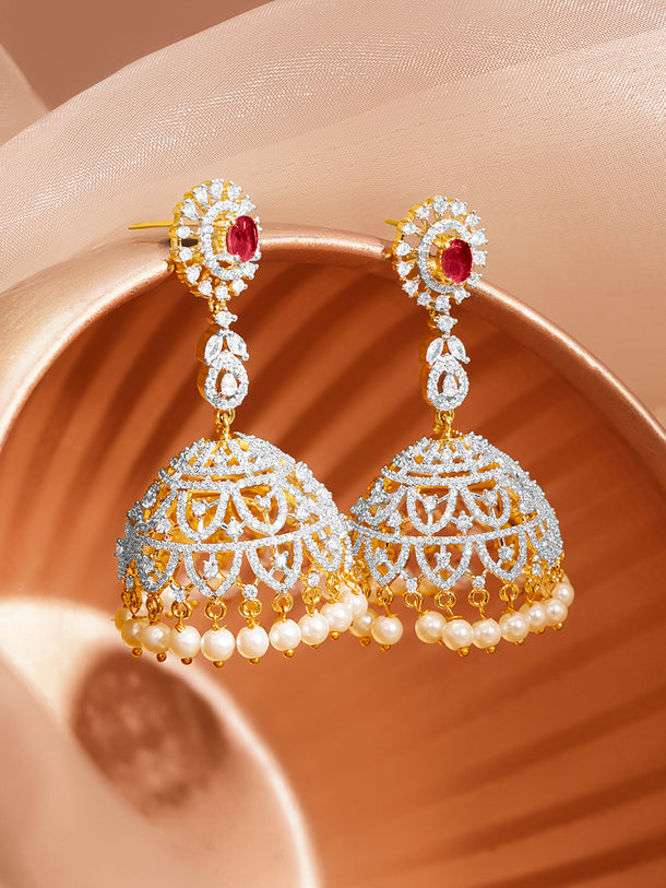 Wedding Charm Ruby Zirconia Jhumka Earrings