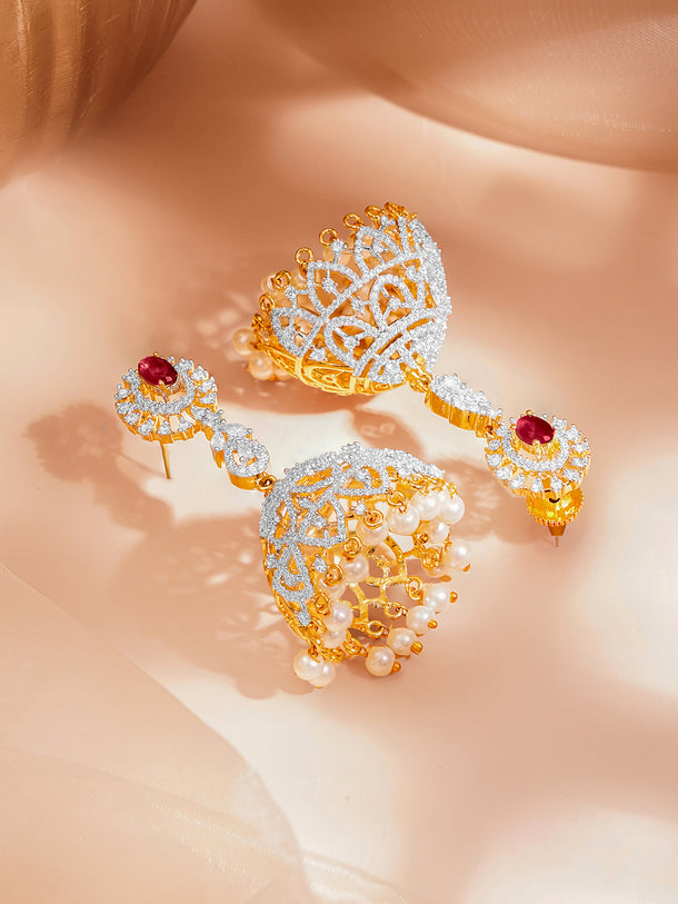 Wedding Charm Ruby Zirconia Jhumka Earrings