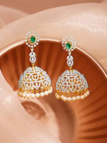Wedding Grace Emerald Zirconia Jhumka Earrings