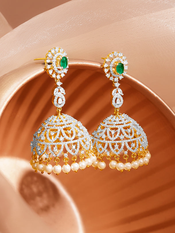 Wedding Grace Emerald Zirconia Jhumka Earrings