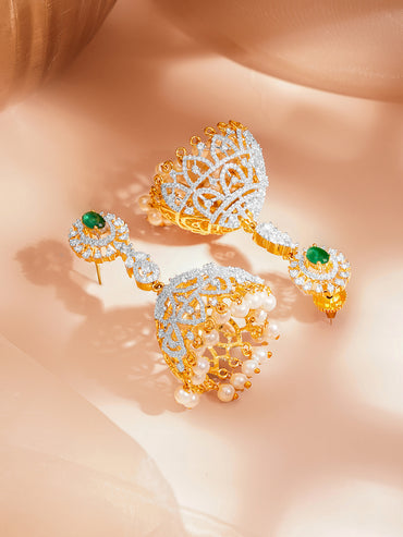 Wedding Grace Emerald Zirconia Jhumka Earrings