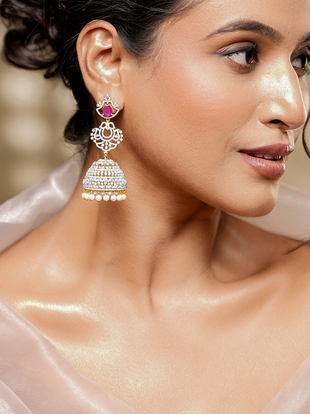 Bridal Glow Ruby Zirconia Jhumka Earrings