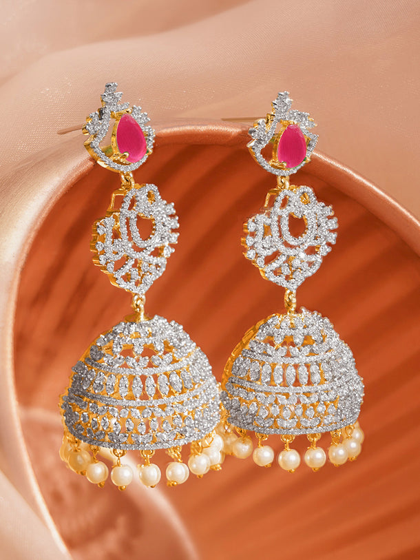 Bridal Glow Ruby Zirconia Jhumka Earrings