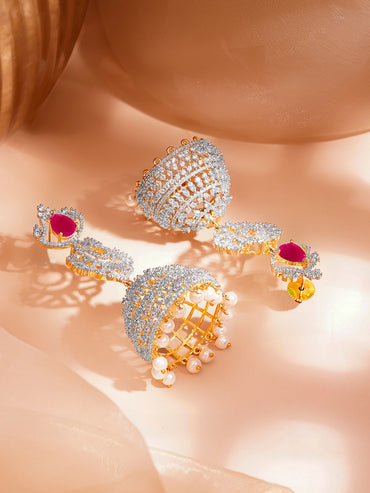 Bridal Glow Ruby Zirconia Jhumka Earrings