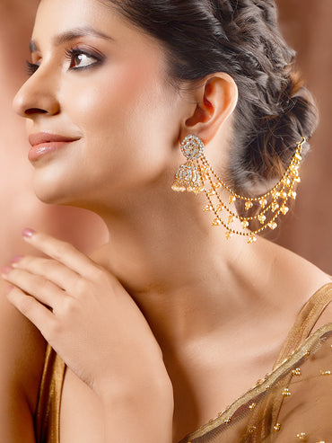 Gold Plated Kundan Beaded Kaan Chain Jhumkaas