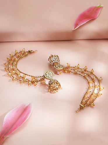 Gold Plated Kundan Beaded Kaan Chain Jhumkaas