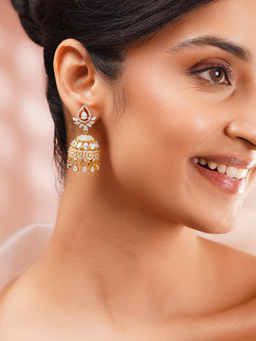 Gold Plated Bridal Radiance Cubic Zirconia Dome Jhumka Earrings