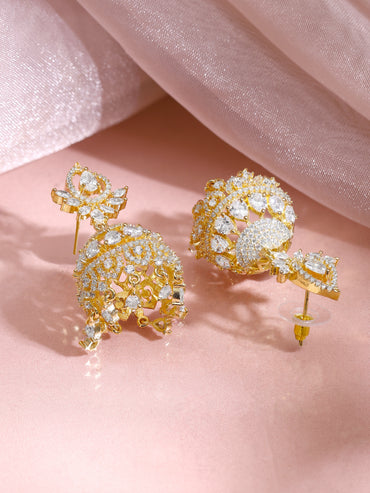 Gold Plated Bridal Radiance Cubic Zirconia Dome Jhumka Earrings