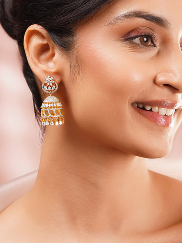 Gold Plated Dawn Crystal Dome Jhumka Earrings