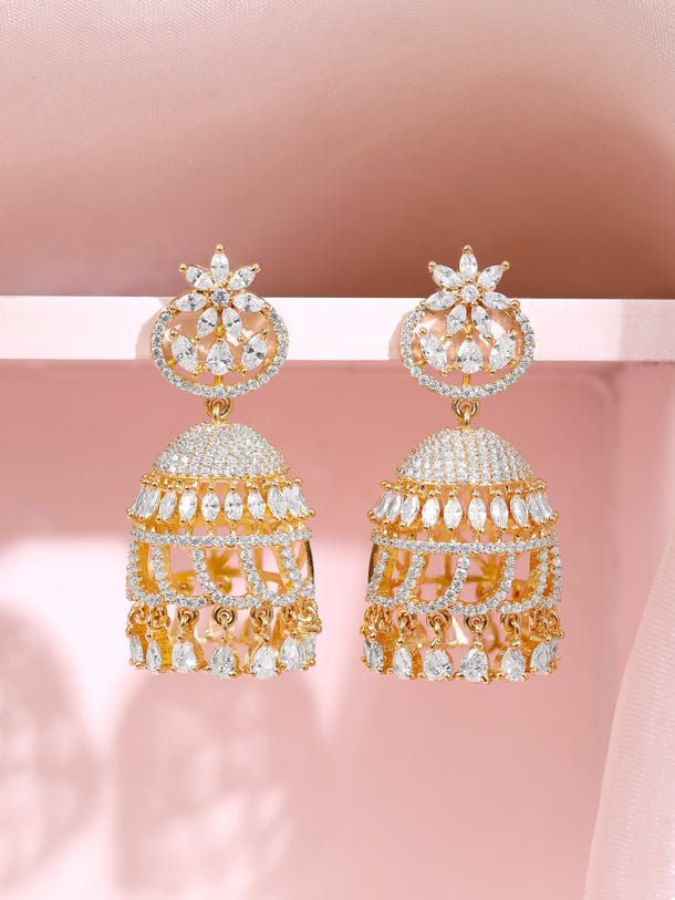 Gold Plated Dawn Crystal Dome Jhumka Earrings