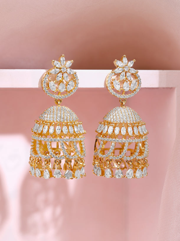 Gold Plated Dawn Crystal Dome Jhumka Earrings