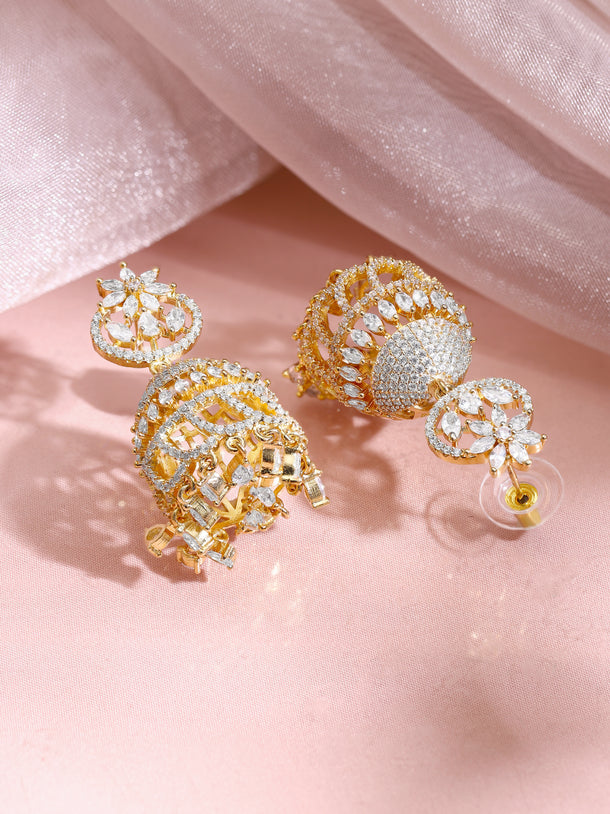 Gold Plated Dawn Crystal Dome Jhumka Earrings