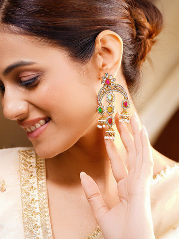 Multicolor Kundan Zirconia Chandelier Earrings