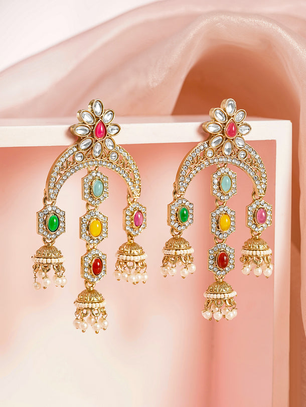 Multicolor Kundan Zirconia Chandelier Earrings