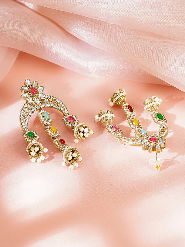 Multicolor Kundan Zirconia Chandelier Earrings