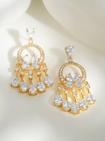 Gold Plated American Diamond Zirconia Dangler Earrings