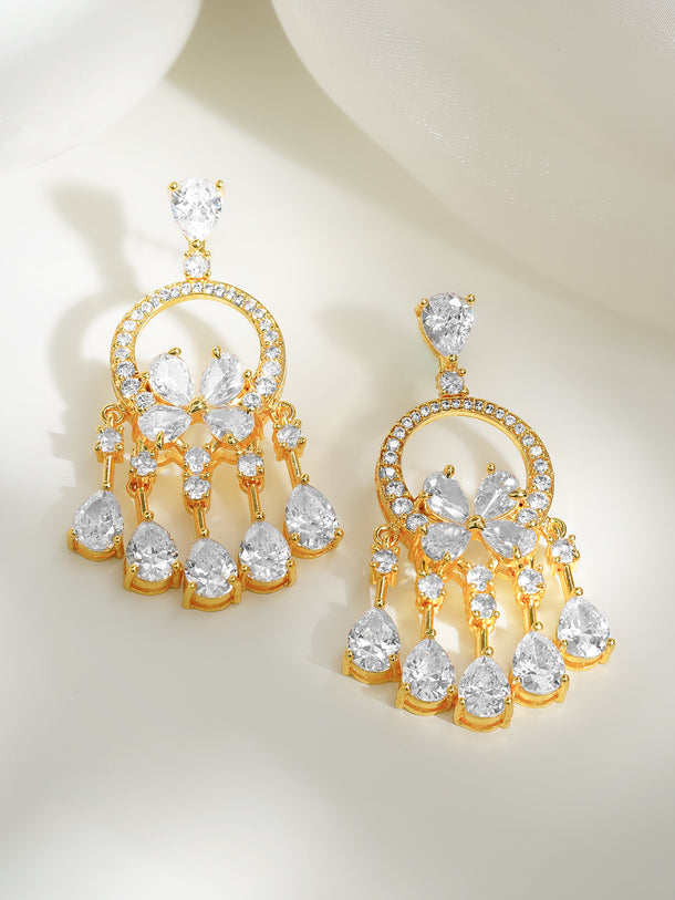Gold Plated American Diamond Zirconia Dangler Earrings