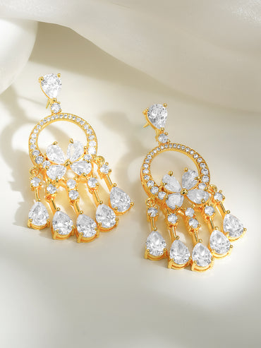 Gold Plated American Diamond Zirconia Dangler Earrings