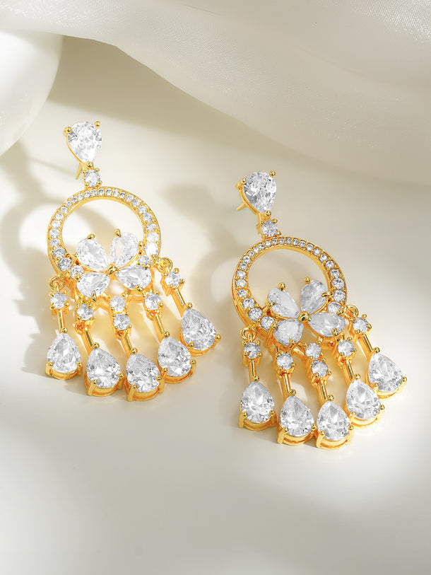 Gold Plated American Diamond Zirconia Dangler Earrings